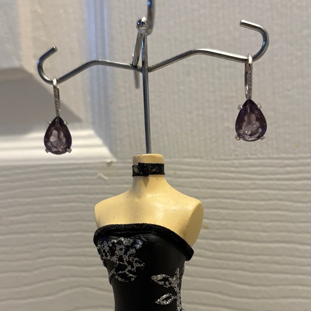 Sterling Silver Teardrop Amethyst-Color Earrings